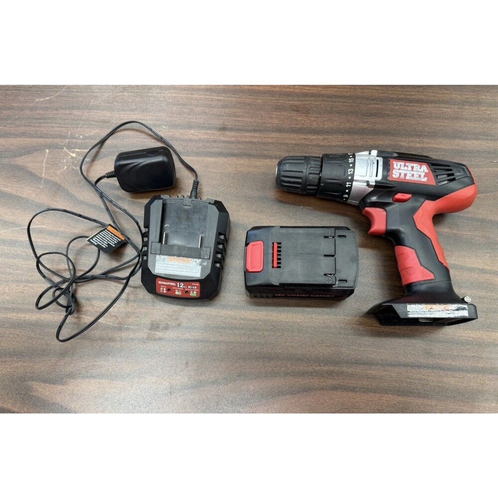 Ultra Steel 12V Cordless Drill Kit w Battery Charger Ni-Cd 3/8 Tested